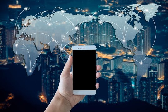 Mobile signal, Wifi incity concept. Internet and telephone signal network in the city