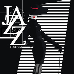 Jazz festival. Retro a poster with the stylish girl. - 152362837