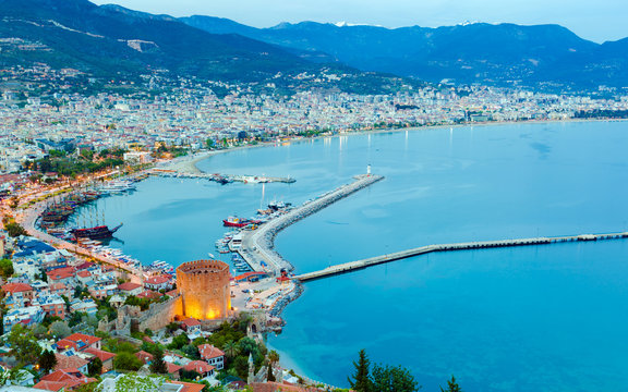 Aerial sunset view of Alanya, Turkey