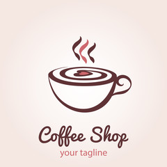 Illustration of cup of coffee with foam in the form of heart.