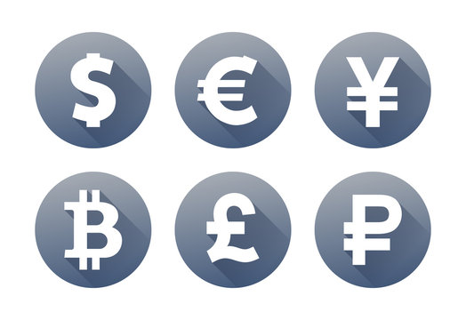 Set of currency icons with shadow