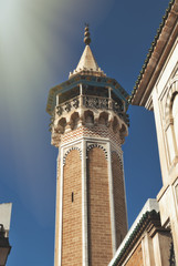 Fototapeta na wymiar Minaret and the mosque Hammouda Pacha n the Medina of the city of Tunis, in Tunisia, Africa