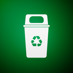Recycle bin flat icon on green background. Vector Illustration