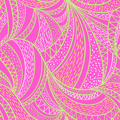Vector seamless pattern with doodle waves on pink background. Abstract texture on Valentines day.