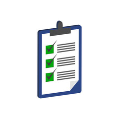 Clipboard with checklist symbol. Flat Isometric Icon or Logo. 3D Style Pictogram for Web Design, UI, Mobile App, Infographic.