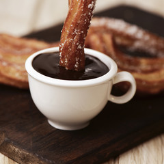 churros con chocolate, typical Spanish sweet snack