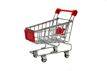 red mini shopping cart isolated on white