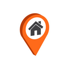 Map Pointer with Home symbol. Flat Isometric Icon or Logo. 3D Style Pictogram for Web Design, UI, Mobile App, Infographic.