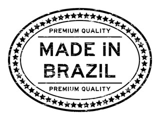 Grunge black premium quality made in Brazil oval rubber seal stamp on white background