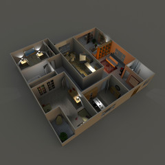 3d inerior rendering of furnished home apartment