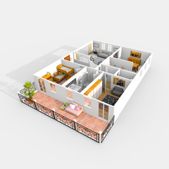 3d inerior rendering of furnished home apartment