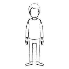 blurred silhouette cartoon full body faceless guy with hairstyle and clothing vector illustration