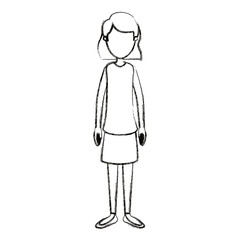 blurred silhouette cartoon full body faceless woman with short hair vector illustration