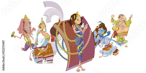 "Set of isolated hindu gods meditation in yoga poses lotus ...