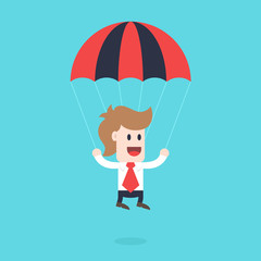 Businessman cartoon character - guy with parachute, business concept illustration