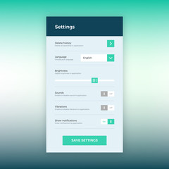 Settings UI app design, vector illustration smartphone screen