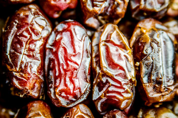 Macro photo of dried dates.