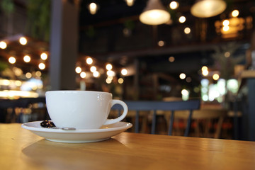 cappuccino coffee on wood background