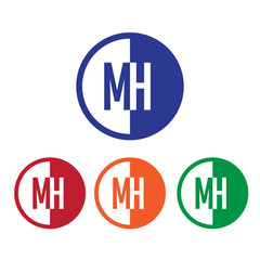 MH initial circle half logo blue,red,orange and green color