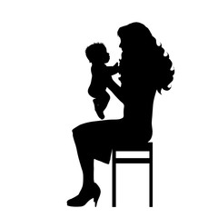 Vector silhouette of woman with baby on white background.