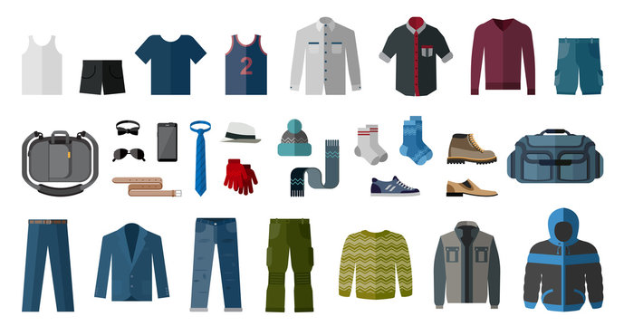 Set of men’s clothing and accessories. Fashion and style elements.