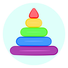 Rainbow stacking rings icon, children pyramid toy icon