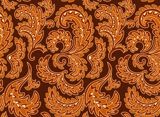Vintage floral seamless pattern. Ethnic ornament. Stylized decorative leaves in folk style. Traditional handcraft. Seamless texture in brown colors. Vector illustration.