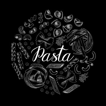 Vector hand drawn set of pasta. Vector illustration.