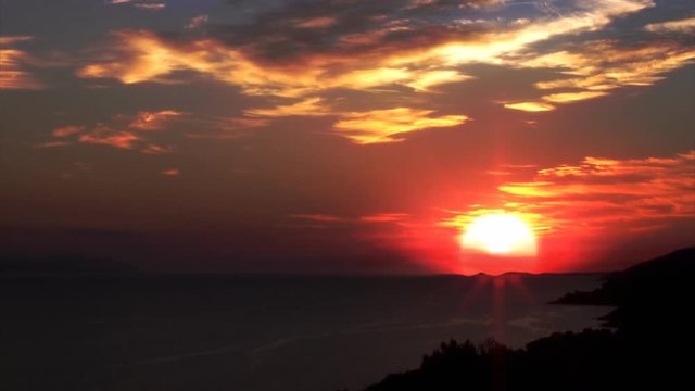 Red time-lapse sunset. Croatia, Hvar.