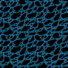 Abstract texture. Seamless pattern with cracked black polygonal forms isolated on a blue background. Vector.