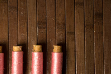 Group of vintage scissors thread spools thimbles clasp pin.