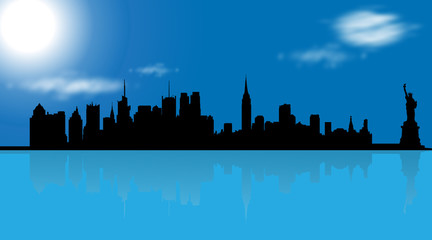 Obraz premium Vector illustration of New York on blue background.