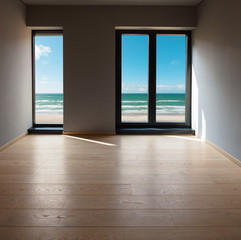 Interiors of a modern apartment, room with sea view