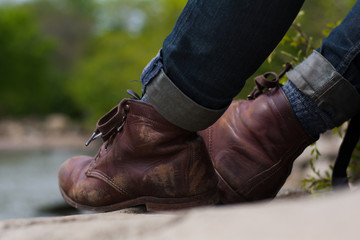 Worn leather boots