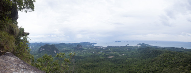 Panorama rocky mountain and landscape forest nature in krabi thailand.