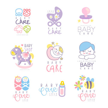 Baby care set for logo design, hand drawn vector Illustrations