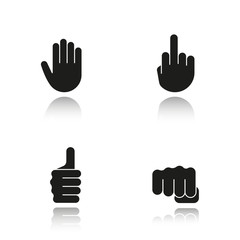 Hand gestures drop shadow black icons set