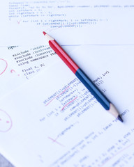 Obraz premium Programming training. program code with an error. Sorting the data. Programming language C end C+.