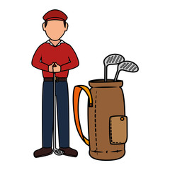 golf player with clubs bag avatar character vector illustration design