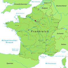 Frankreich - Landkarte (Grün/ Weiß)