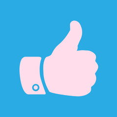 Like  icon. Hand finger up sign. Thumb up symbol. Flat design style. 