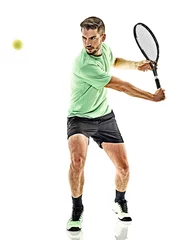 Foto op Canvas one caucasian  man playing tennis player isolated on white background © snaptitude