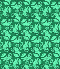 Floral green ornament. Seamless abstract classic background with flowers. Pattern with repeating elements