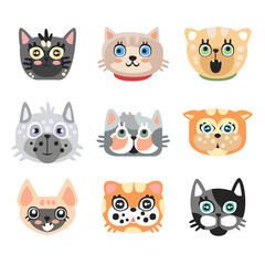 Obraz na płótnie Canvas Set of cute cartoon cats heads. Colorful character vector Illustrations