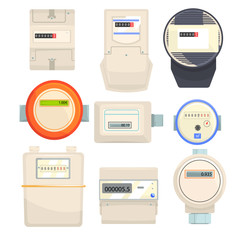 Set of meters, mechanical and electronic counters vector Illustrations - obrazy, fototapety, plakaty