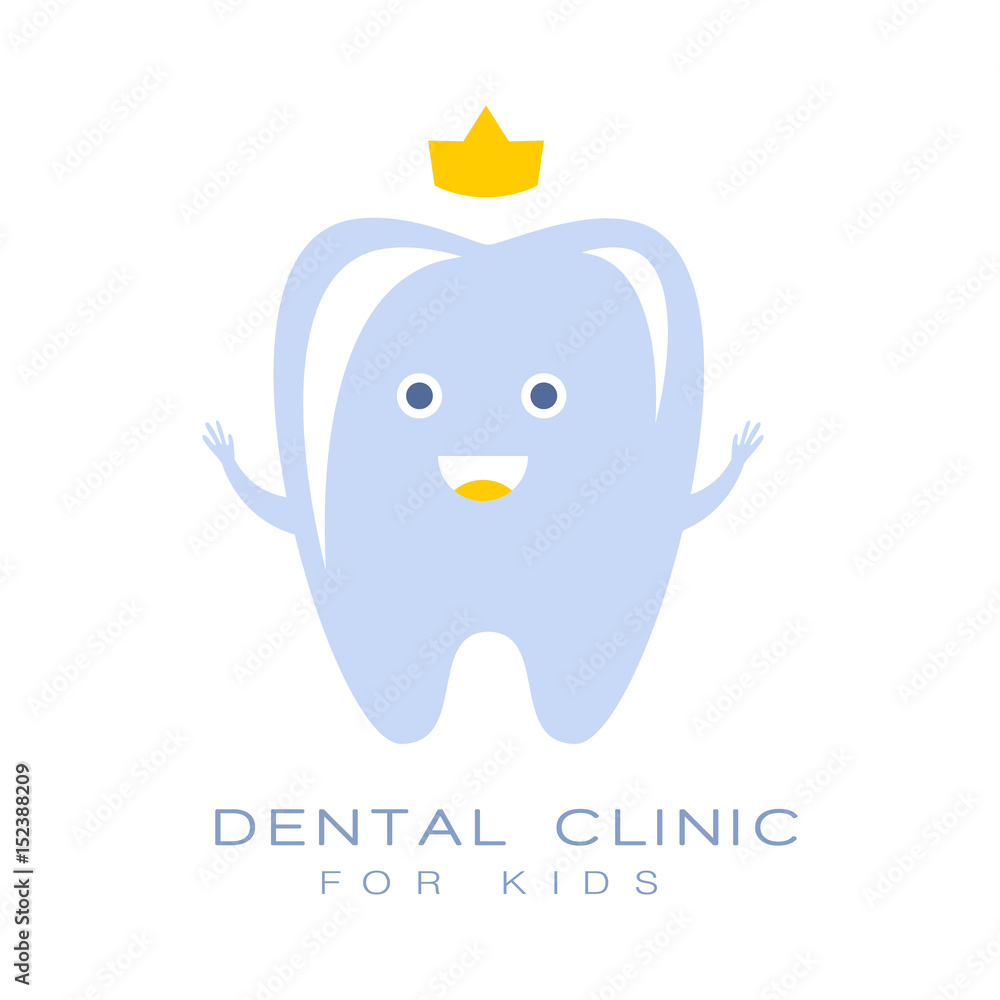 Sticker dental clinic for kids logo symbol, blue tooth with crown