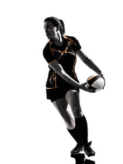 Obraz premium one rugby woman player in silhouette isolated on white backround