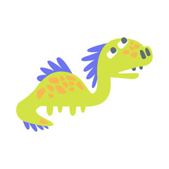 Cute funny green dinosaur. Prehistoric animal character colorful vector Illustration