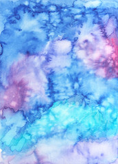 Abstract watercolor background in purple and blue bright colors. Creative texture for design.