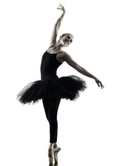 one caucasian woman Ballerina dancer dancing isolated on white background in  silhouette